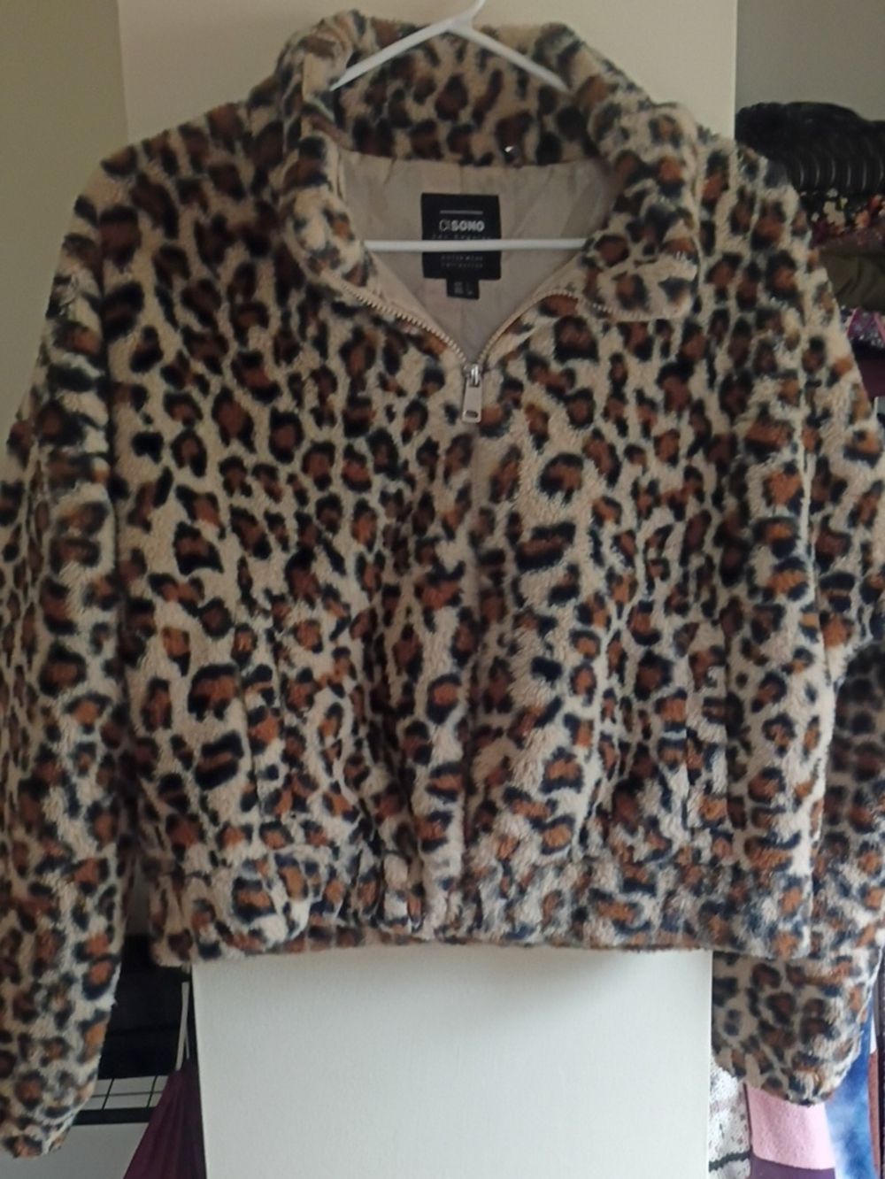Ci Sono Leopard Print Teddy Jacket in Brown and Black